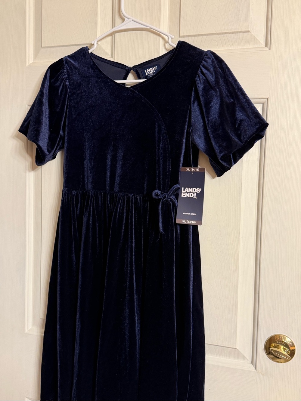 Lands' End Girls' Dark Blue Velvet Party Dress Size XL 14/16